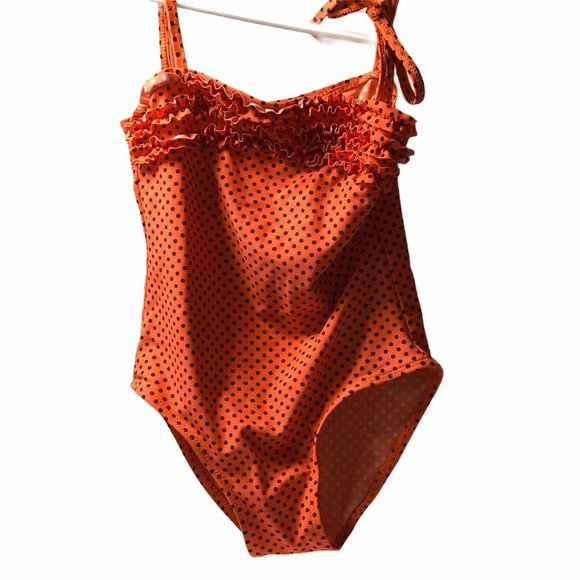 Little Star Girls size 8 Swimsuit Orange & black - Picture 2 of 11